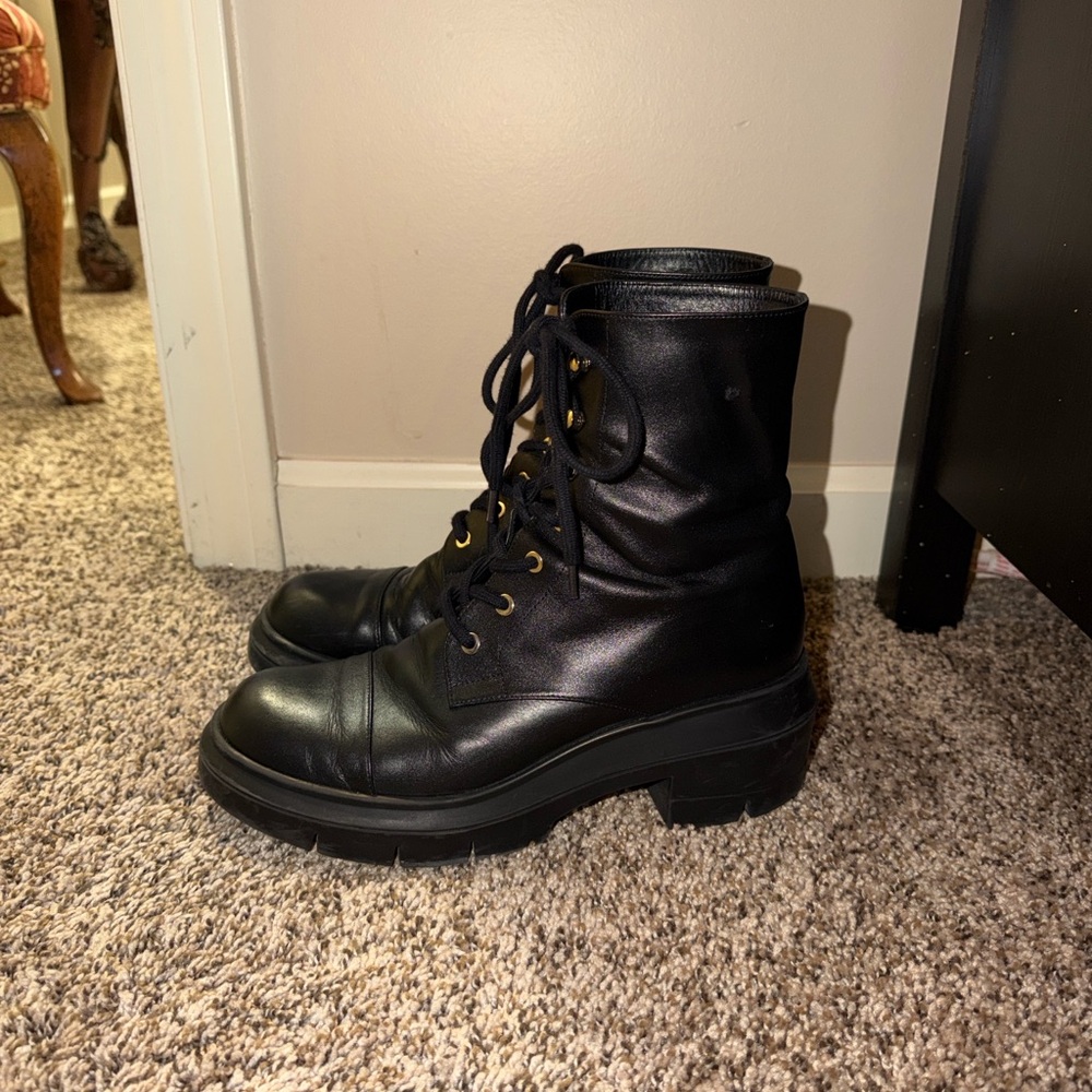 Stuart Wietzman Black Lace-Up Combat Boots - Picture 4 of 9